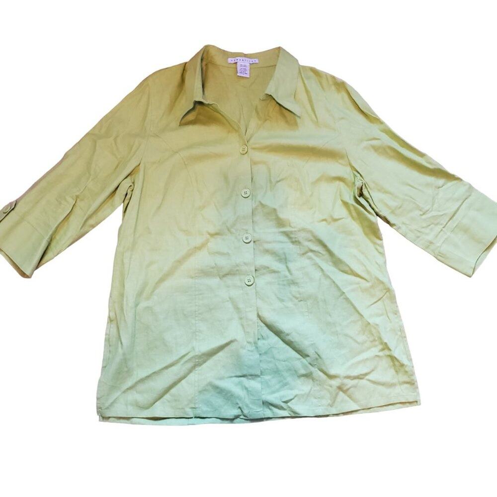 Versailles Green Linen Rayon 3/4 Sleeve Tunic Top Plus Size 1X Lagenlook - Picture 2 of 12